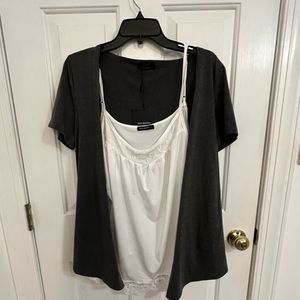 Just Fashion White Cami/Blouse with shortsleeved Gray knit Jacket  set, Size L